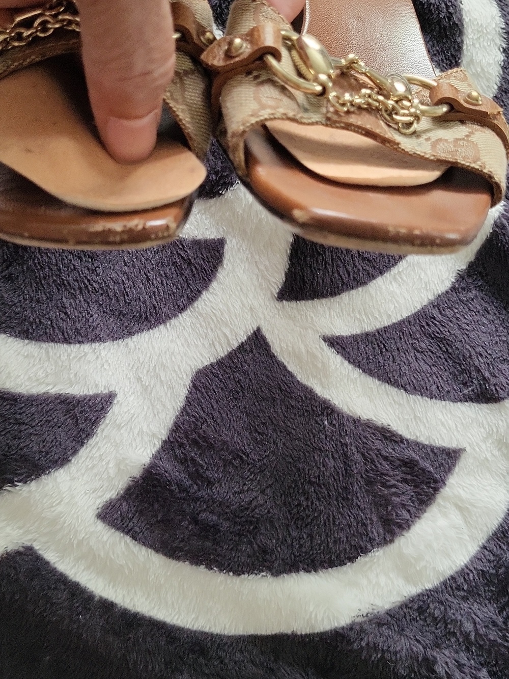 Gucci Brown Monogram Canvas & Leather Slide Mules with Gold Hardware - Picture 9 of 16